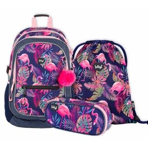 Školní batoh v setu Baagl Core Flamingo - 3 díly