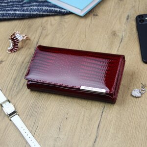 Elegantní velká dámská kožená peněženka Runo, červená