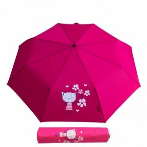 Dívčí skládací odlehčený deštník Mini Light Kids 722165K03 kočka růžová